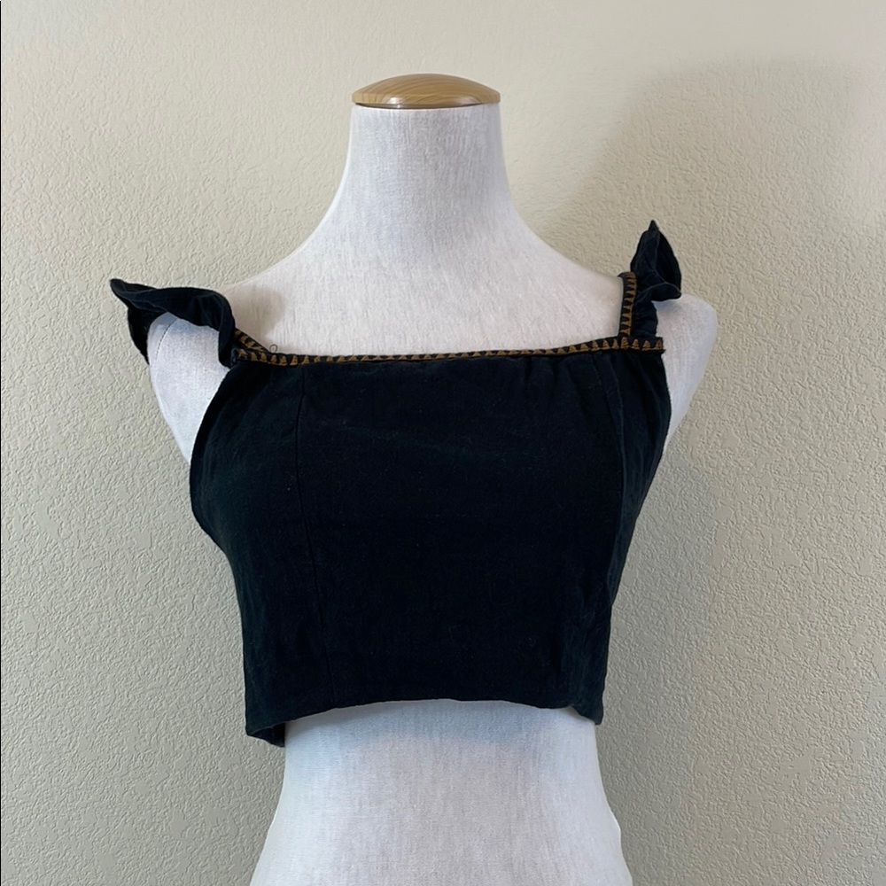 Free People Black Festival Top with Square Neck Size 8 - Picture 3 of 8
